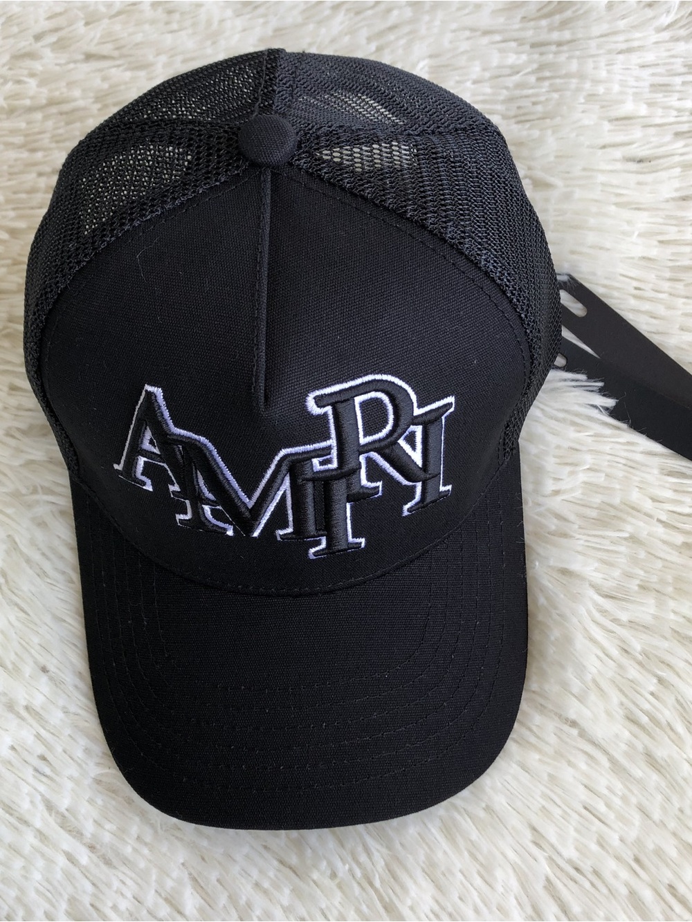 AMIRI Black Mesh Trucker Cap with White Raised Logo